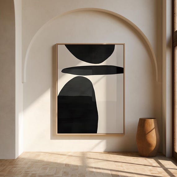 Contemporary Wall Decor: Minimalist Black and White Abstract Art Physical Print (Unframed)