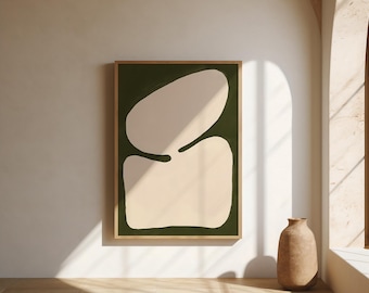 Olive Green Organic Shapes Wall Art | Cream Abstract Modern – Poster Print