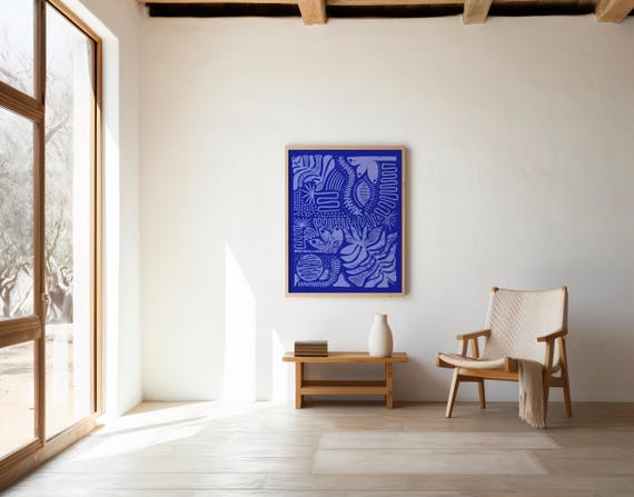 Cobalt Blue Botanical Wall Art | Tropical Folk Pattern – Printable | Instant Download