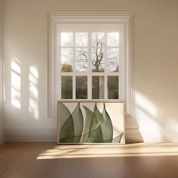 Modern Minimalist Leaf Line Art Poster - Sage Green (UNFRAMED)