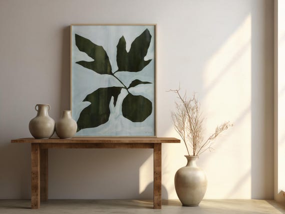 Minimalist Botanical Wall Art Print – Modern Green Leaf Silhouette | Abstract Nature Illustration | Digital Download