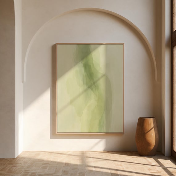 Soft Olive Abstract Wall Art | Organic Green Forms – Framed Canvas Print