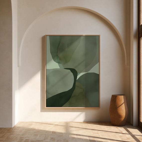Sage Green Abstract Wall Art | Bold Organic Shapes – Framed Canvas Print