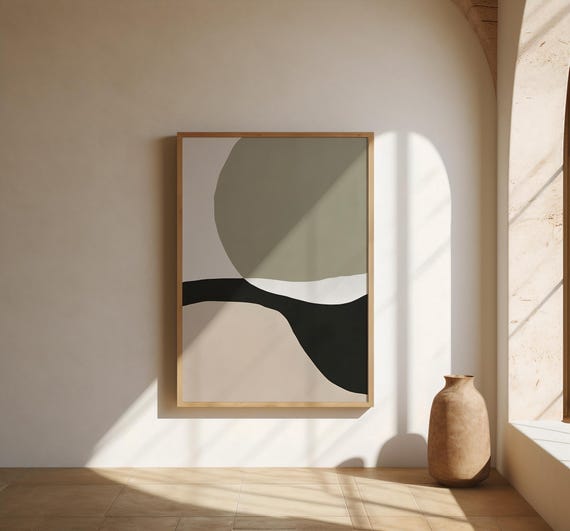 Neutral Abstract Shapes Art Print, Modern Minimalist Decor (Frame not included)