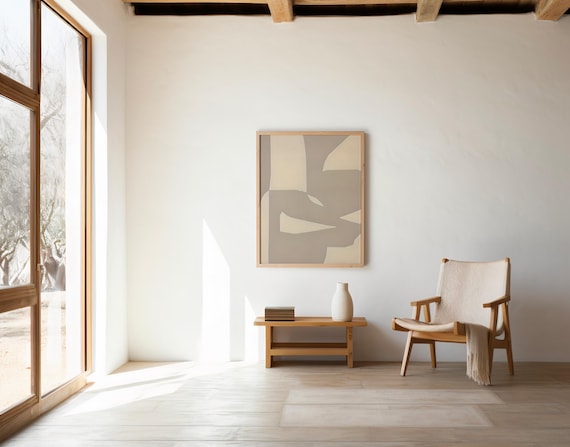 Soft Taupe Organic Abstract Wall Art – Digital Download