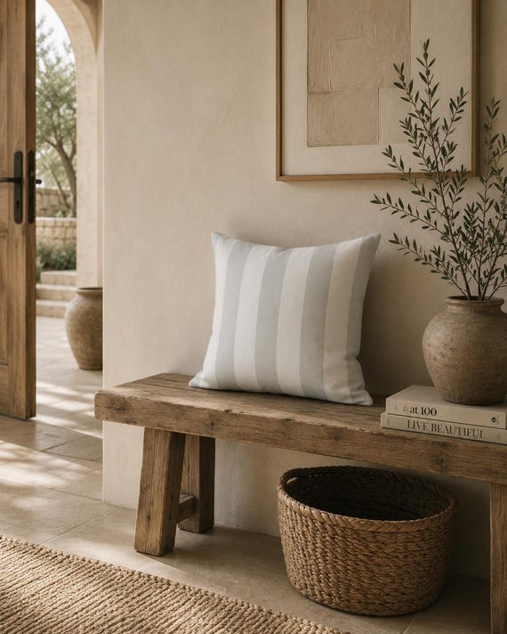 Gray and White Stripe Outdoor Pillow | Classic Cabana Pattern – UV Resistant Patio Cushion
