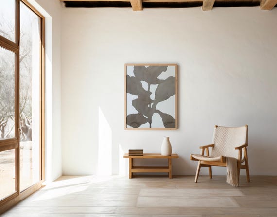 Grey Blue Abstract Floral Wall Art – Digital Download