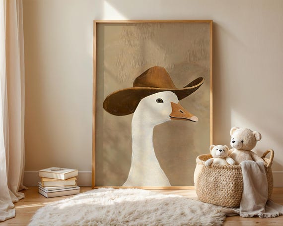 Cowboy Goose Print | Western Nursery Wall Art | Funny Farmhouse Decor Digital Download