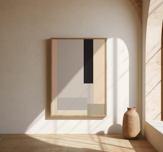 Neutral Geometric Wall Art | Beige Greige Charcoal Abstract – Fine Art Poster Print
