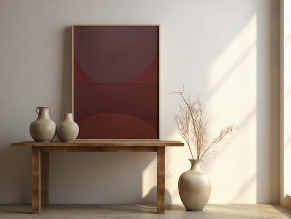 Framed Art: Deep Red Abstract | Modern Color Field Wall Decor | Minimal Warm Contemporary Print