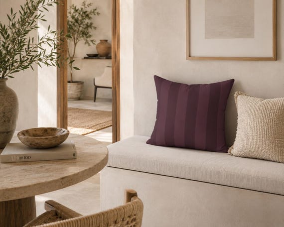 Wine & Plum Throw Pillow | Wide Stripe – Indoor Decorative Cushion