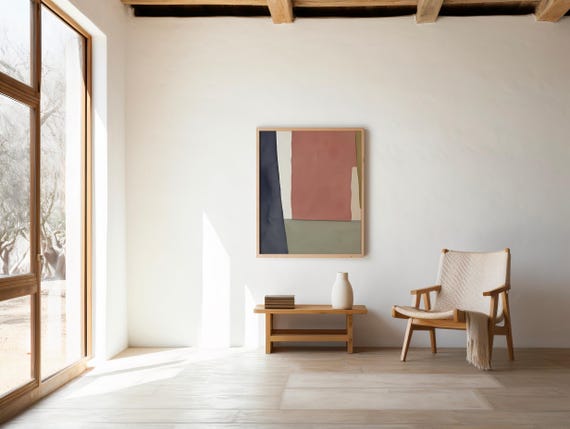 Digital Download: Modern Geometric Abstract · Warm Clay & Navy Minimal Art · Neutral Wall Print