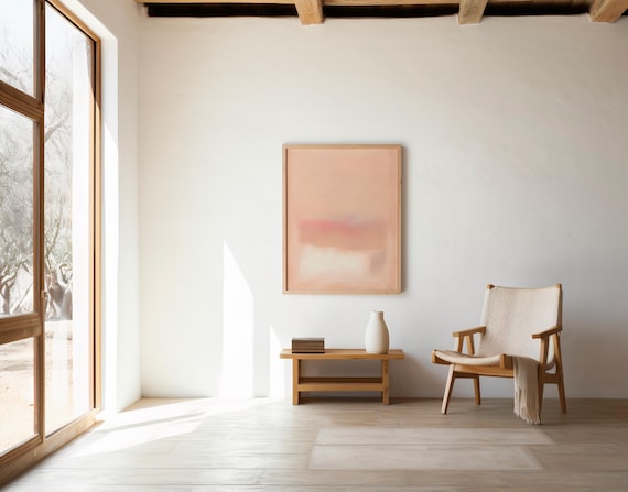 Soft Blush and Peach Abstract Wall Art with Minimal Sunset Tones – Digital Download