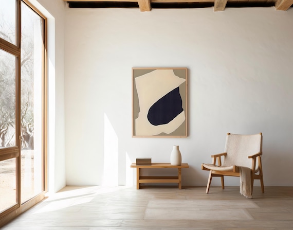 Modern Navy and Cream Abstract Wall Art – Digital Download