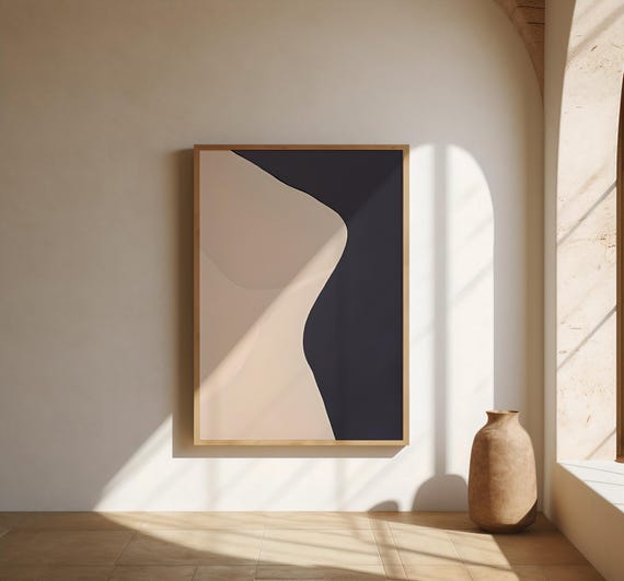 Beige & Navy Abstract Wall Art | Fine Art Poster