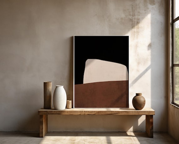 Black and Brown Abstract Wall Art | Cream Organic Shape – Framed Poster | Ready to Hang