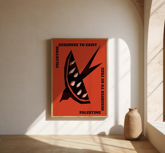 Free Palestine Wall Art | Bold Red Solidarity Design – Fine Art Poster Print