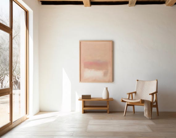 Soft Blush and Peach Abstract Wall Art with Minimal Sunset Tones – Digital Download