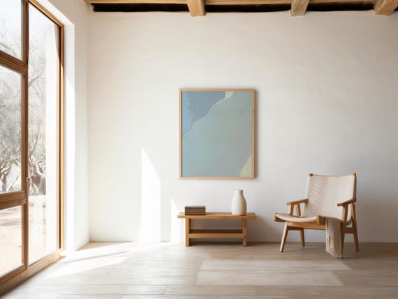 Soft Pastel Abstract Wall Art — Minimal Light Blue & Cream (Digital Download)