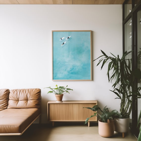 Surfers in Turquoise Water – Minimalist Digital Art Download | PRINTABLE Art