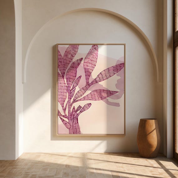 Minimalist Botanical Line Art · Blush Pink Framed Canvas