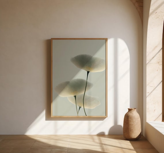 White Poppy Wall Art | Soft Sage Botanical – Fine Art Poster Print