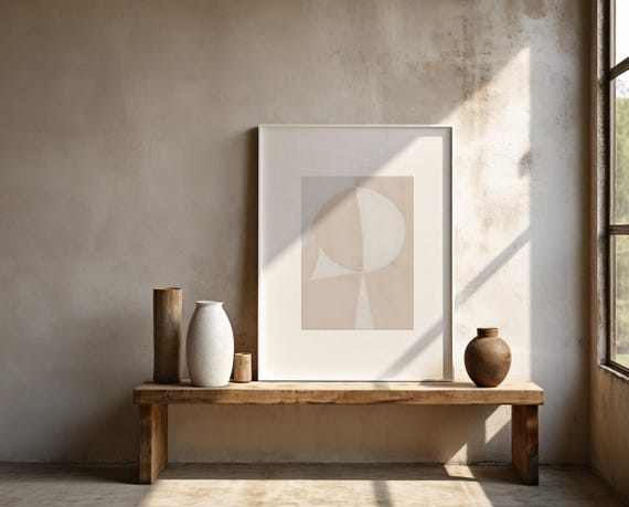 Beige Neutral Abstract Modern Wall Art | Framed Poster