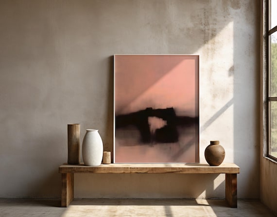 Abstract Blush Neutral Wall Art | Soft Minimal Landscape | Framed Poster