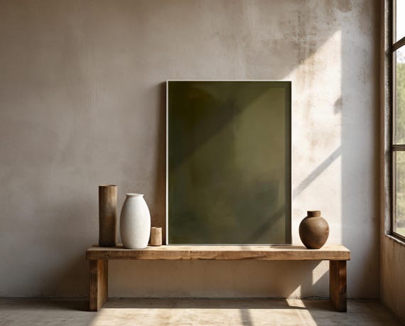 Moody Olive Abstract Wall Art – Dark Green Minimal Framed Poster