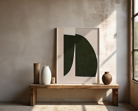 Dark Olive Abstract Shapes Wall Art – Framed Poster