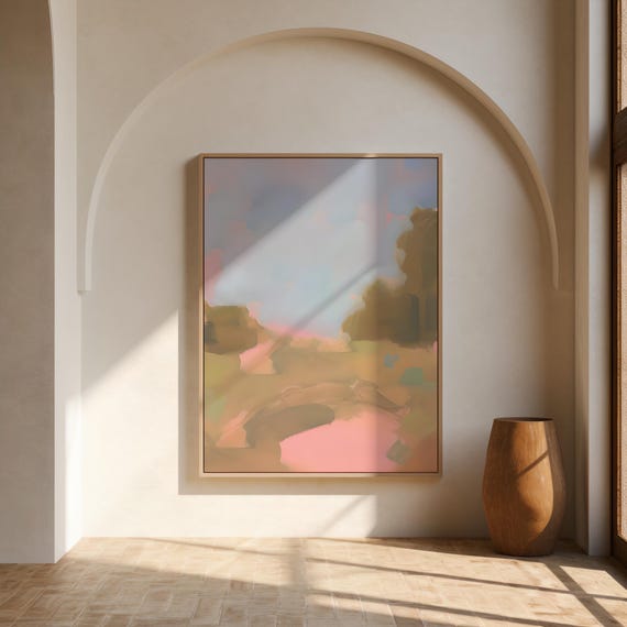 Dreamy Landscape Figure Print | Soft Blush Painterly Wall Art – Canvas or Framed Canvas