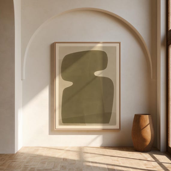 Olive Wall Art | Organic Silhouette Abstract – Canvas or Framed Canvas