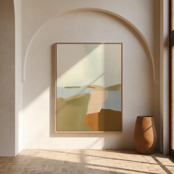 Soft Blur Wall Art | Terracotta and Sage Coastal – Framed Canvas Print