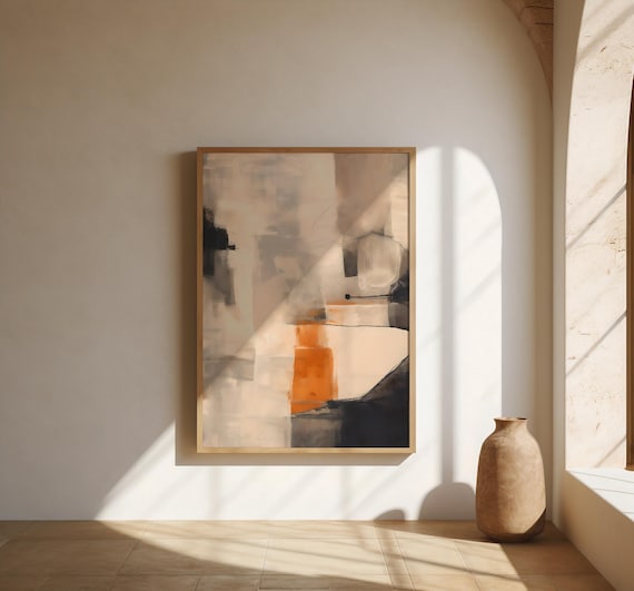 Warm Neutral Abstract with Soft Orange Accent – Fine Art Poster