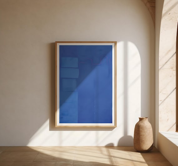 Modern Cobalt Blue Abstract with Red Line – Fine Art Poster
