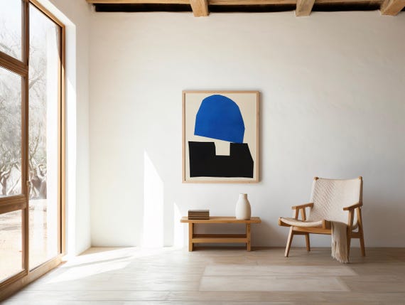 Digital Download: Bold Blue & Black Modern Abstract Shape Art – Minimalist Geometric Printable Wall Art