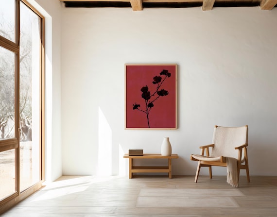 Red Botanical Silhouette Wall Art – Digital Download