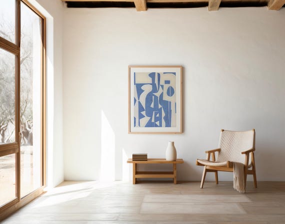 Blue and Cream Abstract Modern Wall Art – Digital Download