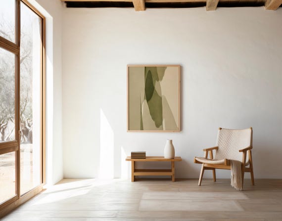 Olive and Sand Wall Art | Tall Layered Abstract Forms – Printable | Instant Download