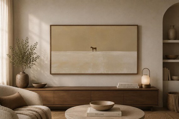 Lone Horse Frame TV Art | Minimalist Neutral Painting – Instant Download