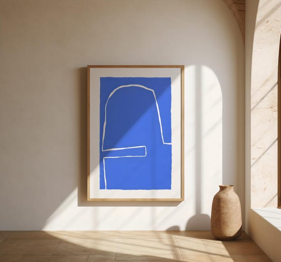 Cobalt Blue Minimal Line Artwork | Modern Abstract Wall Art | Fine Art Poster (Unframed)