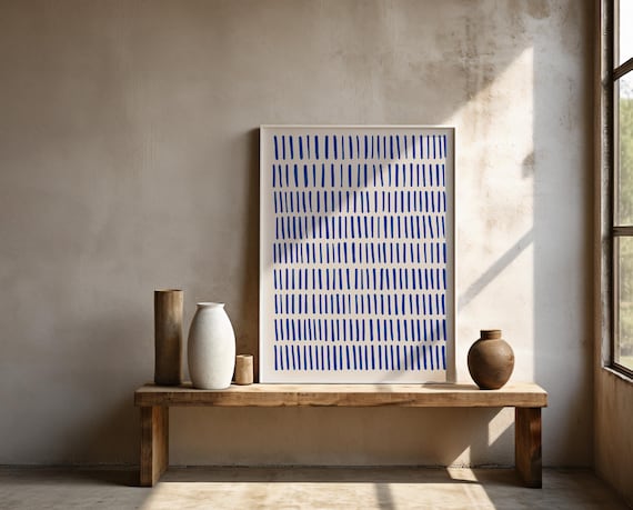 Blue Mark Grid Wall Art | Cobalt Dash - Fine Art Poster (Framed Available)