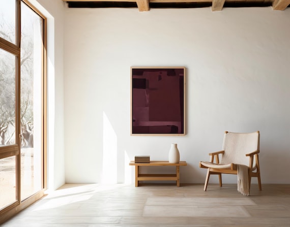 Tonal Burgundy Wall Art | Floating Block Abstract – Printable | Instant Download