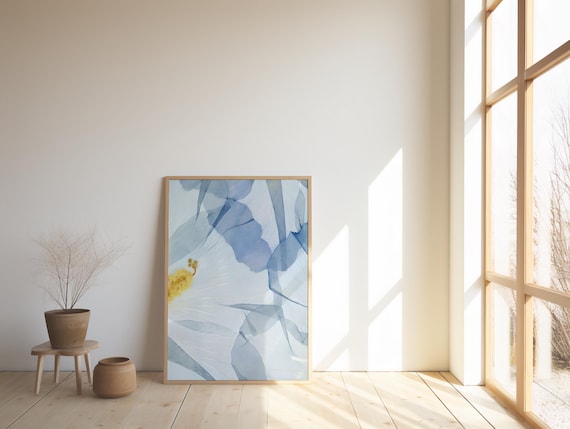 Soft Blue Floral Abstract | Minimal Botanical Wall Art | Modern Nature Print | Digital Download