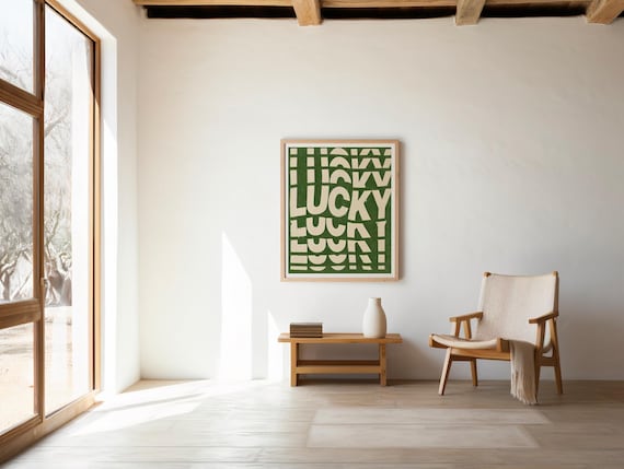 Lucky Green Typography Print: Retro Abstract Art (Digital Download)