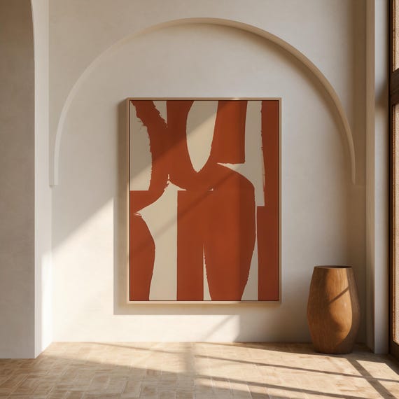 Rust & Beige Abstract Shapes Wall Art – Canvas or Framed Canvas