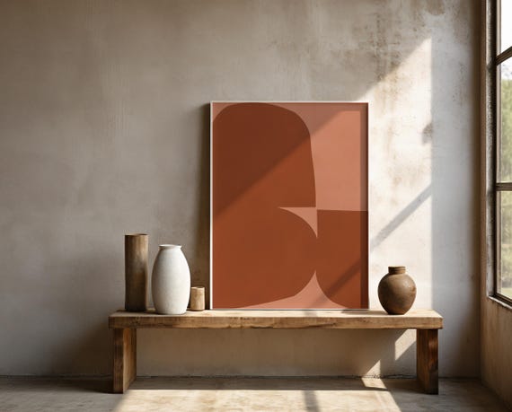 Terracotta and Blush Abstract Wall Art | Bold Arch – Framed Poster | Ready to Hang