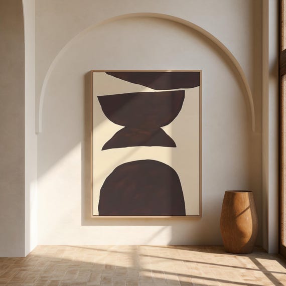 Espresso Wall Art | Hourglass Stone Shapes – Framed Canvas Print