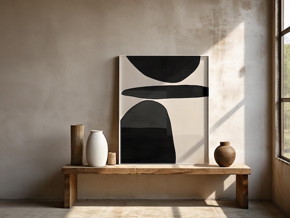 Framed Poster: Minimalist Black Abstract  | Modern Neutral Wall Art | Contemporary Fine Art Print