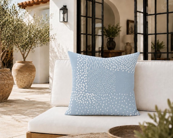Dusty Blue Scatter Outdoor Pillow | Dot and Dash Pattern – UV Resistant Patio Cushion